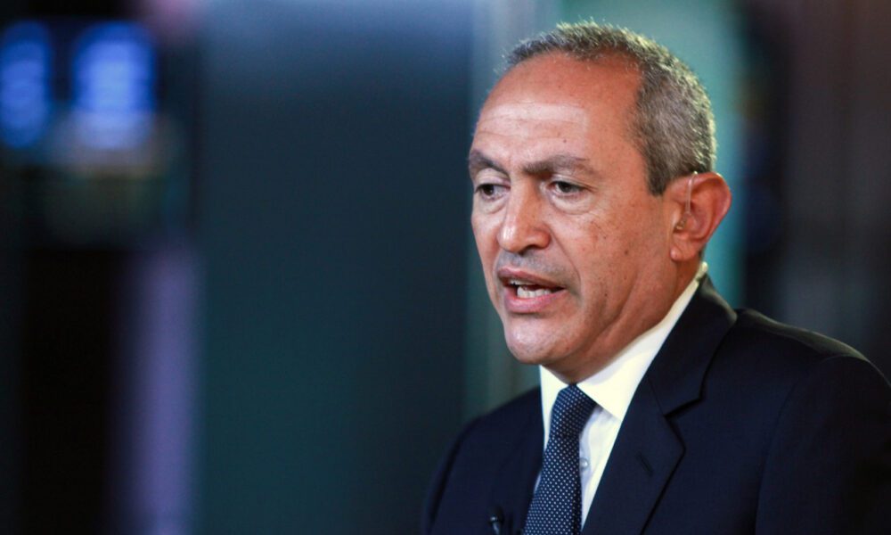 Nassef Sawiris, chief executive officer of Orascom Construction, speaks during a television interview at Bloomberg headquarters in New York, New York, on Wednesday, Sept. 5, 2012. Photographer: Stephen Yang/Bloomberg News