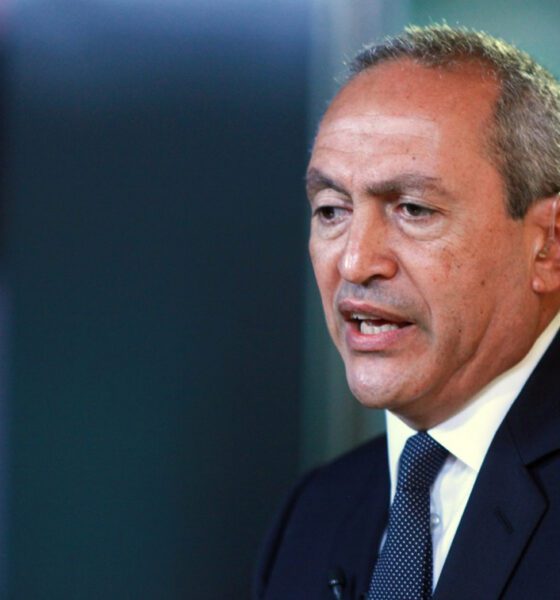Nassef Sawiris, chief executive officer of Orascom Construction, speaks during a television interview at Bloomberg headquarters in New York, New York, on Wednesday, Sept. 5, 2012. Photographer: Stephen Yang/Bloomberg News