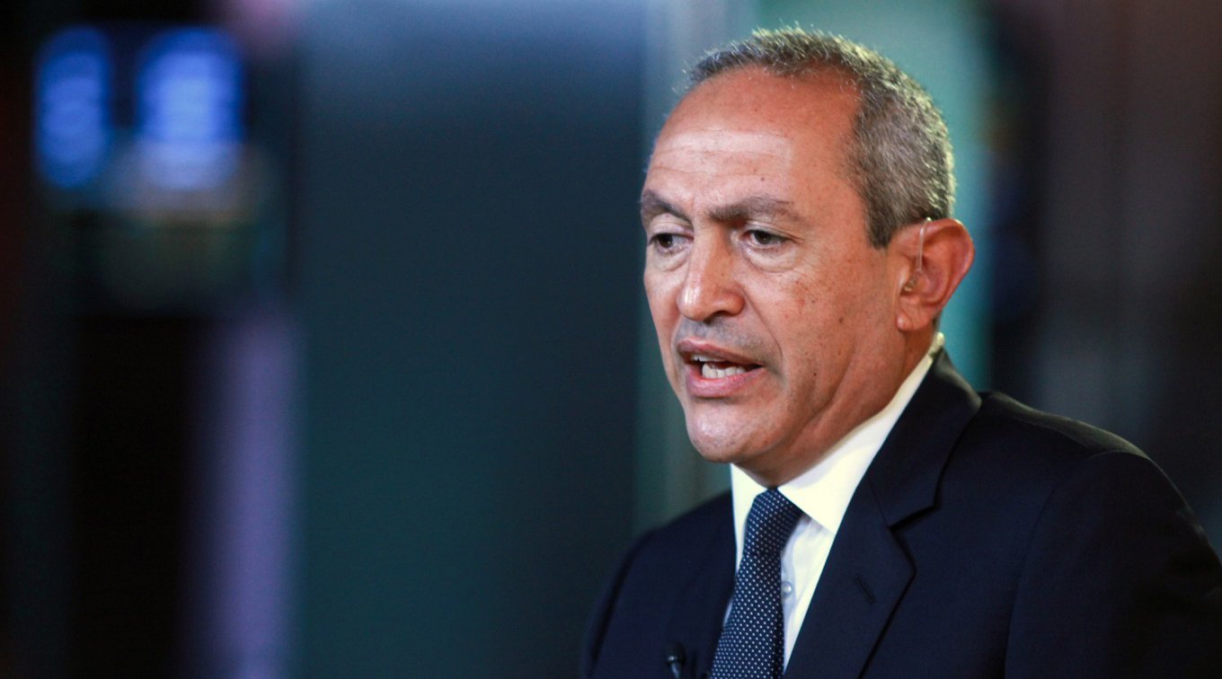 Nassef Sawiris, chief executive officer of Orascom Construction, speaks during a television interview at Bloomberg headquarters in New York, New York, on Wednesday, Sept. 5, 2012. Photographer: Stephen Yang/Bloomberg News