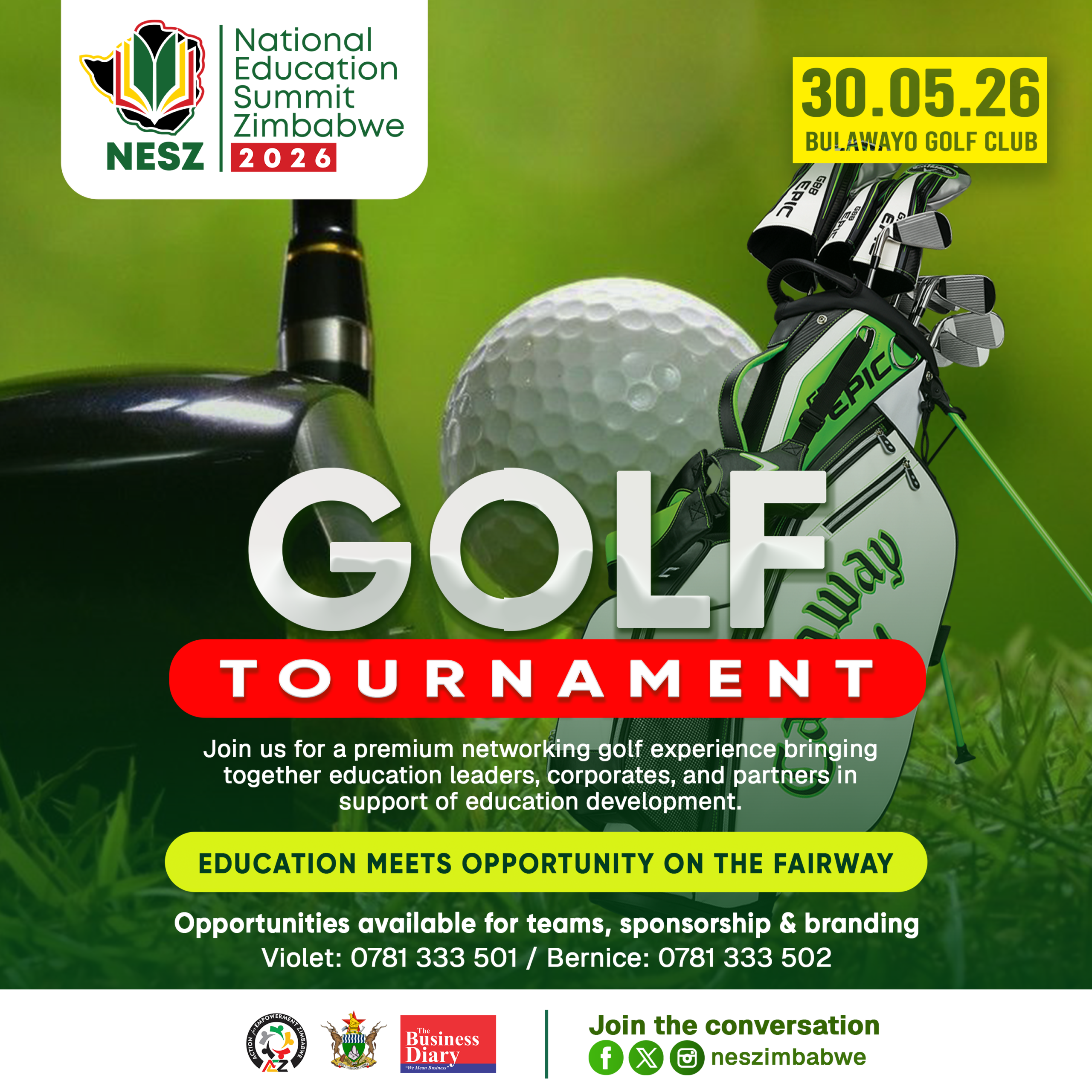 The National Education Summit Zimbabwe (NESZ 2026) will conclude with the NESZ Golf Tournament on 30 May 2026 at the prestigious Bulawayo Golf Club.